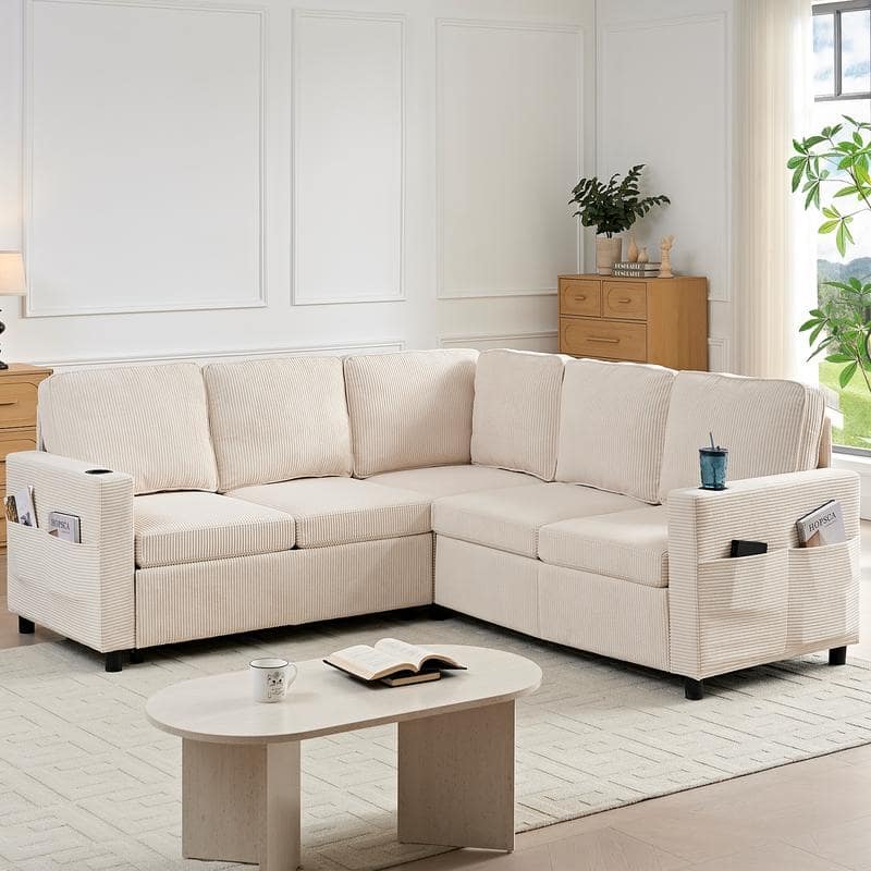 Mixoy Convertible Modular bunk combination sofa with pull out bed,L-shaped 5-seat Sectional Sleeper Sofa Bed with Storage seat