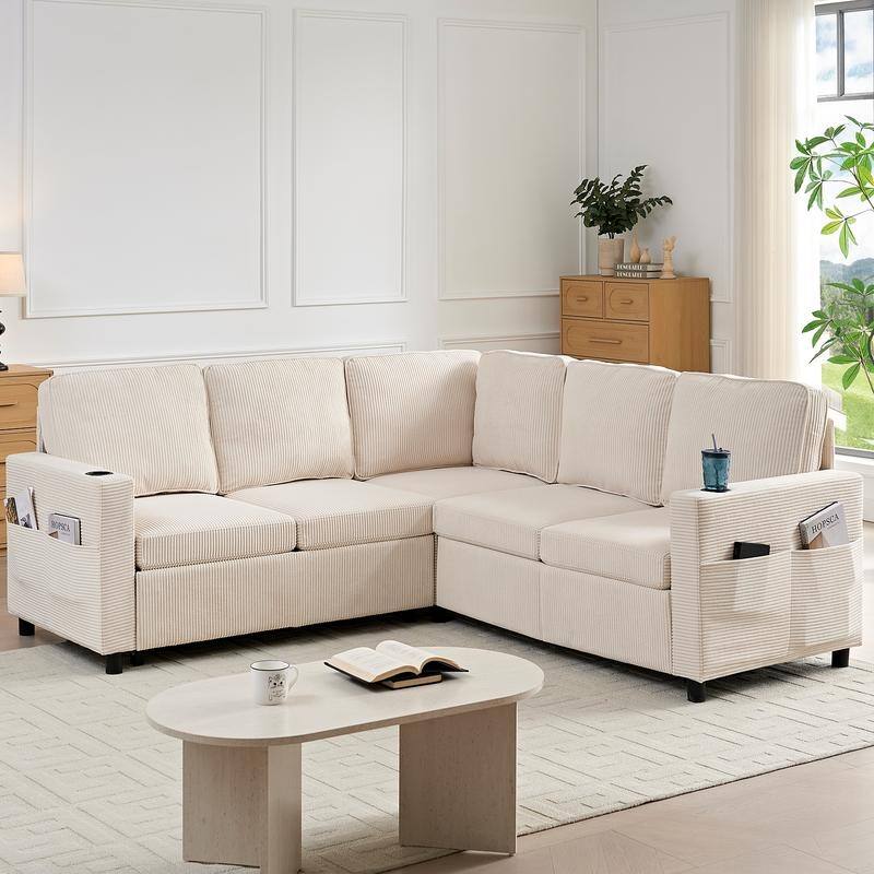 Mixoy Convertible Modular bunk combination sofa with pull out bed,L-shaped 5-seat Sectional Sleeper Sofa Bed with Storage seat