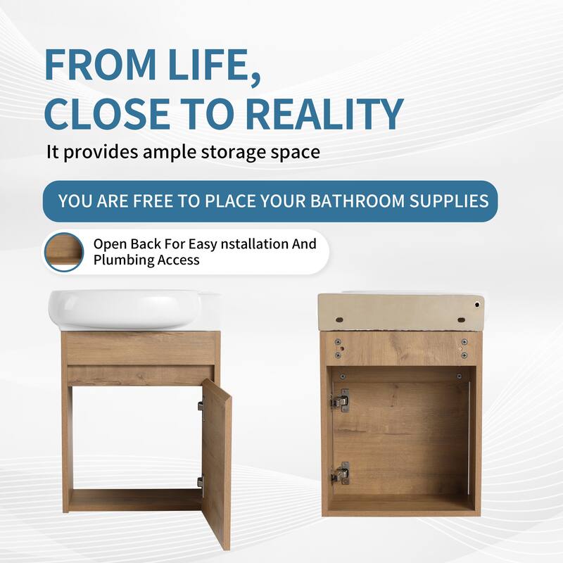 Bathroom Vanity With Sink In 16/18/23 Inch, Floating/Freestanding Bathroom Vanity With Soft Close Door