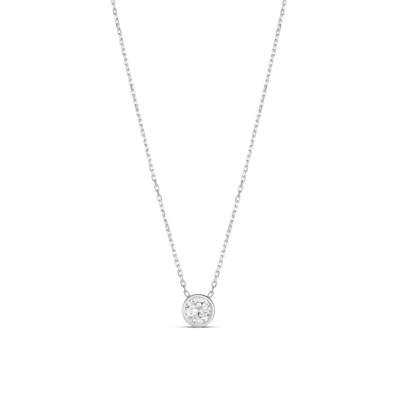SHYMI Mini Bezel Solitaire Necklace - Silver Round - White