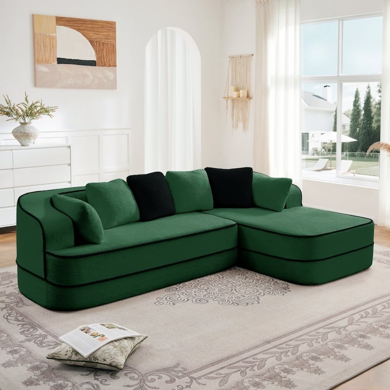 105.9" Modular L-shaped Teddy Velvet Sectional Sofa with Chaise and Curved Armrest