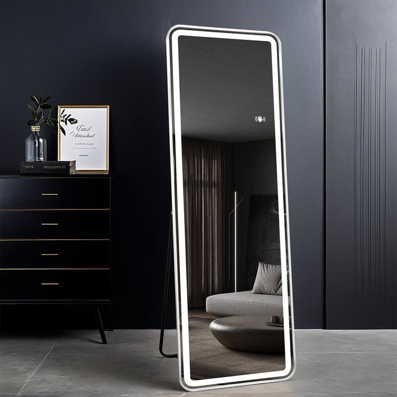 Full Length Floor Mirror with LED Light - Touch Control,Wall Mounted Bedroom Mirror for Adjustable Lighting