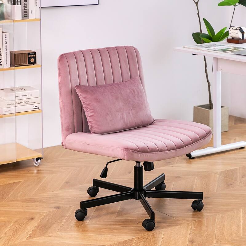 Velvet Criss Cross Armless Office Chair with Wheels - Versatile for Home Office, Meditation & Makeup - Dark Pink