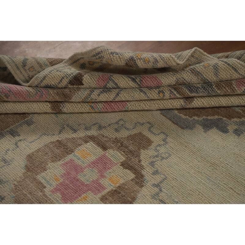 Hand Knotted Oriental 100% Wool Carpet Transitional All-Over Beige & Ivories Oushak Area Rug - 11' 11'' X 8' 8''
