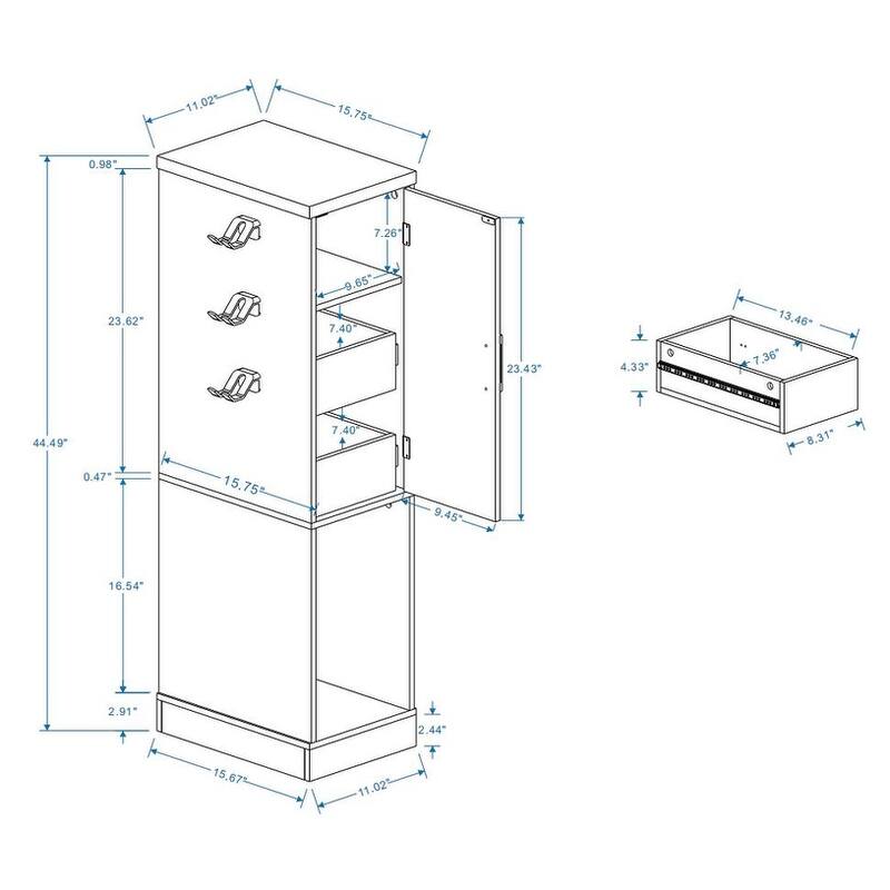 Anmytek Slim Antique White Game Console Storage Cabinet with 2 Drawers & 3 Hooks, AV Media Stand for PS5 Xbox