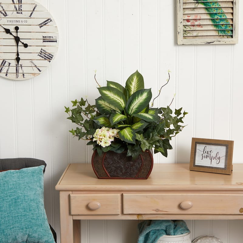 Silk Plants Set - African Violet, Dieffenbachia & Comfort - Home Decor Arrangement - 1.67ft.