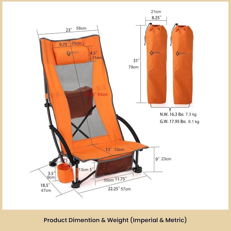 Arrowhead KKS0363U Orange Recline Folding Beach Chair 2 Pcs