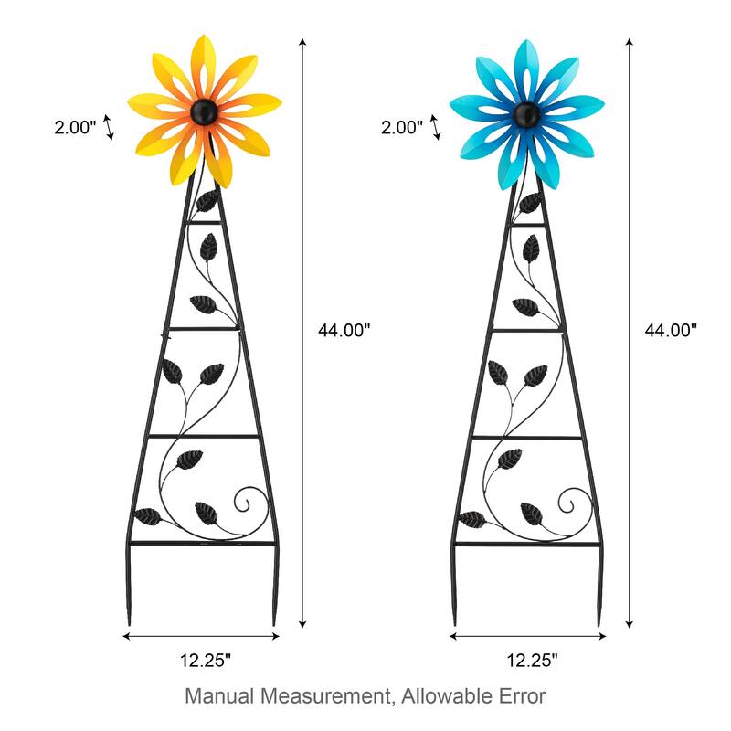 Glitzhome 44"H Glossy Painted Metal Yellow//Blue/Orange/Red Flower Wind Spinner Yard Stake