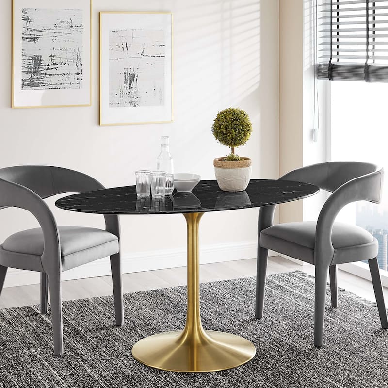 Lippa Oval Artificial Marble Dining Table - Gold Black - 54