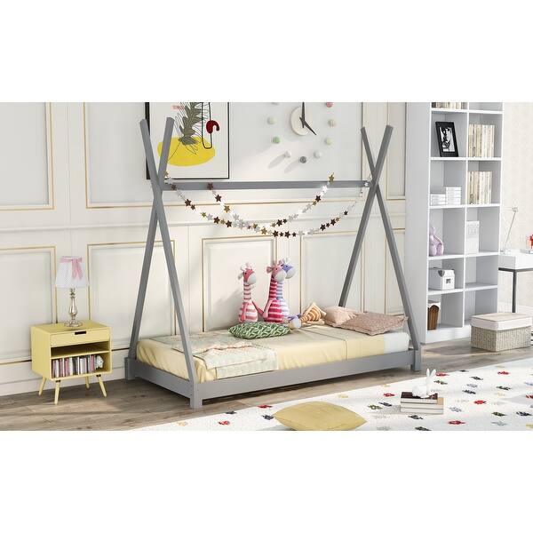 slide 2 of 20, Charming Twin House Bed with Creative Frame - Perfect for Kids' Rooms Gray