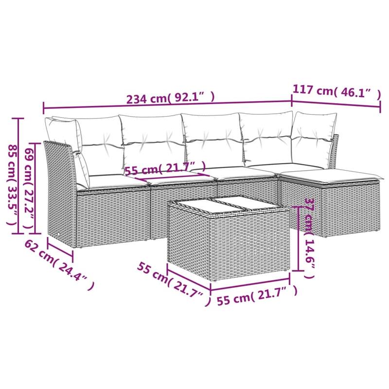 vidaXL Garden Sofa Set Black - 21.7 x 21.7 x 14.6