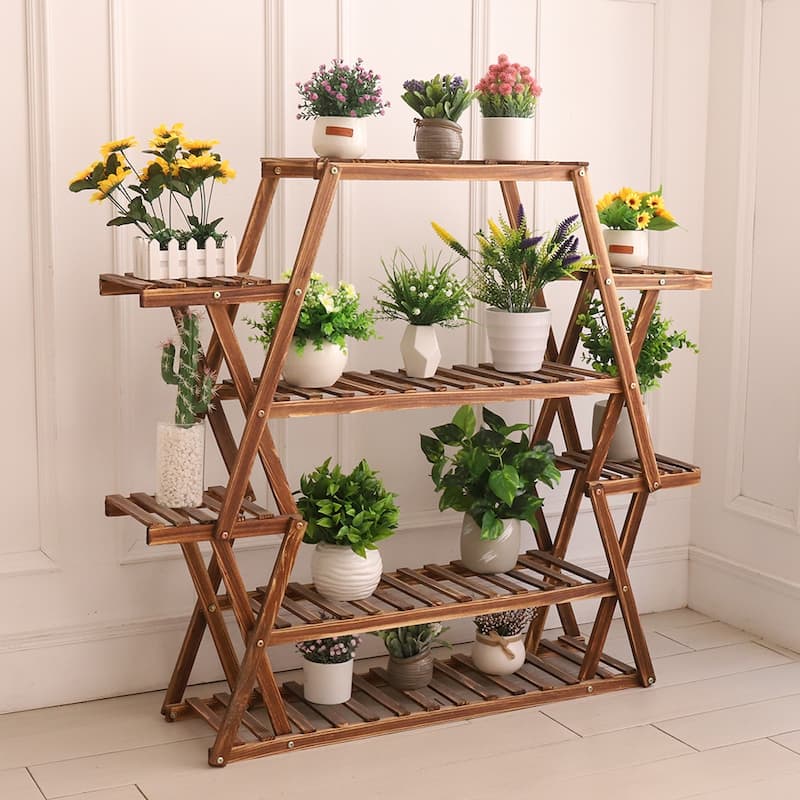 Tall Plant Stand 8 Tier 20-25 Potted Wood Flower Shelves Planter Rack - 37 x 10 x 42in
