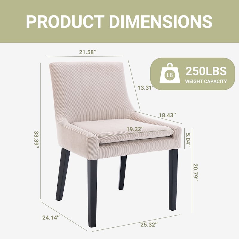 RENEWLINE Mid-Century Modern Corduroy Upholstered Dining Chairs with Solid Wood Legs,Set of 2/4/6