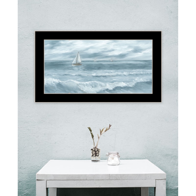 TrendyDecor4U Coastal "Three Sailboats" Framed Print Wall Art