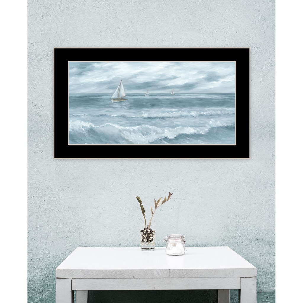 TrendyDecor4U Coastal "Three Sailboats" Framed Print Wall Art