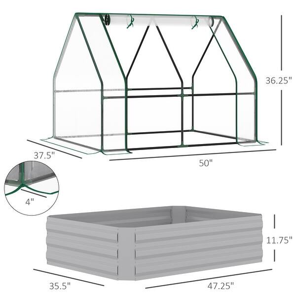 Outsunny Raised Steel Garden Bed with Greenhouse Cover - 50" L x 37.5" W x 36.25" H