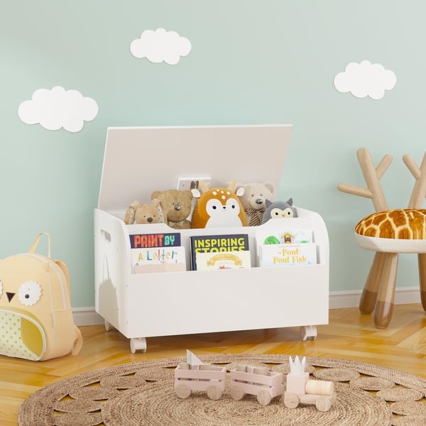 slide 2 of 13, Wooden Toy Box with Universal Wheels White