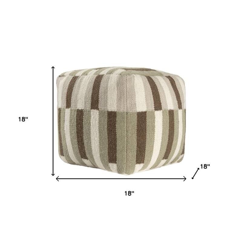 HomeRoots 18" Brown Ivory And Khaki Brown Woven Geometric Pouf Ottoman