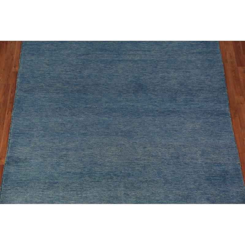 Tribal Modern Blue Gabbeh Area Rug Hand-Knotted Oriental Wool Carpet - 6'7" x 9'8"