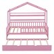 preview thumbnail 15 of 24, Twin Size House Platform Bed with Trundle, Shelf, Roof, Semi-Enclosed Space, Sturdy Pinewood Frame, Space-saving