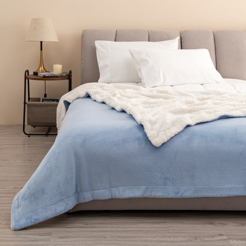 Linery & Co. Velvet Plush Reversible Sherpa Throw Blanket
