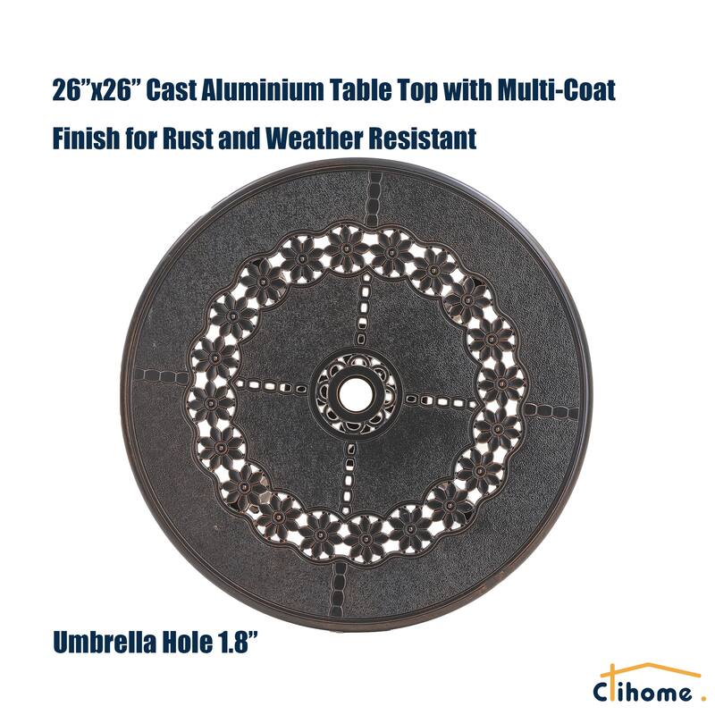 Clihome Cast Aluminum Patio Terrace Dining Table with Umbrella Hole