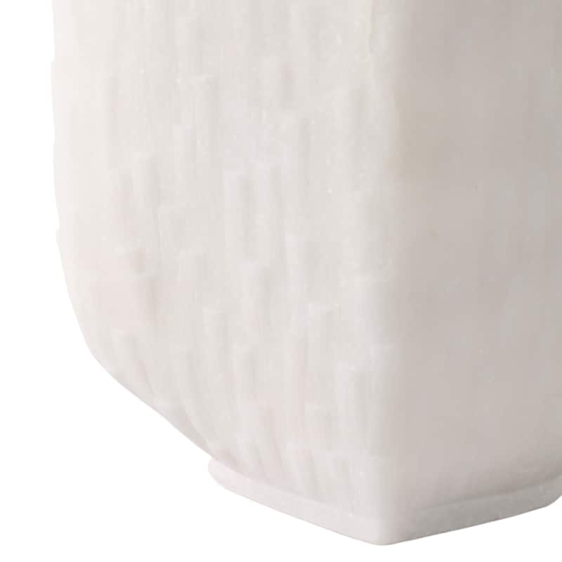 Resin Geometric Vase Textured Square Base For Home Decor - 15" White