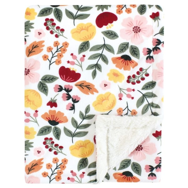 slide 1 of 1, Hudson Baby Girls Plush Blanket with Furry Binding and Back, Fall Botanical, One Size - Fall Botanical - One Size One Size - Fall Botanical