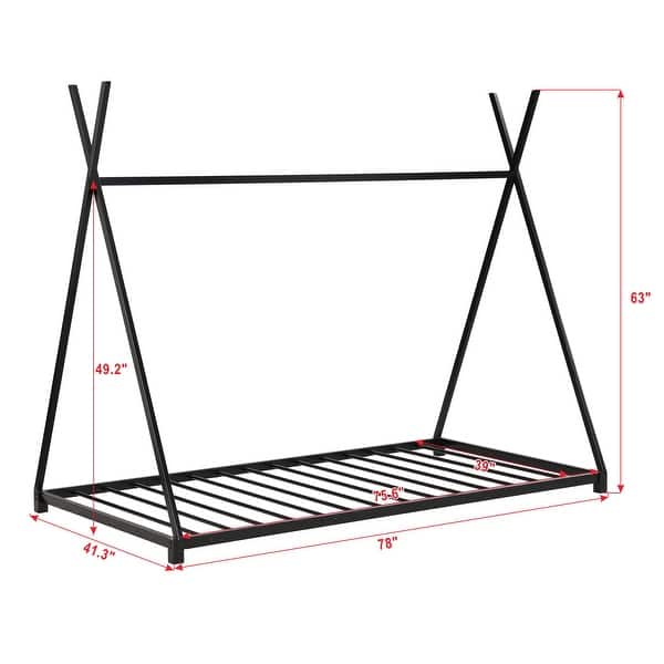dimension image slide 0 of 3, Metal Twin House Platform Bed - Triangle Structure for Kids' Imagination