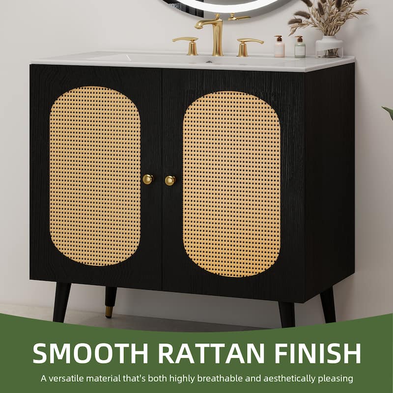 36" Rattan Boho Bathroom Vanity with Sink