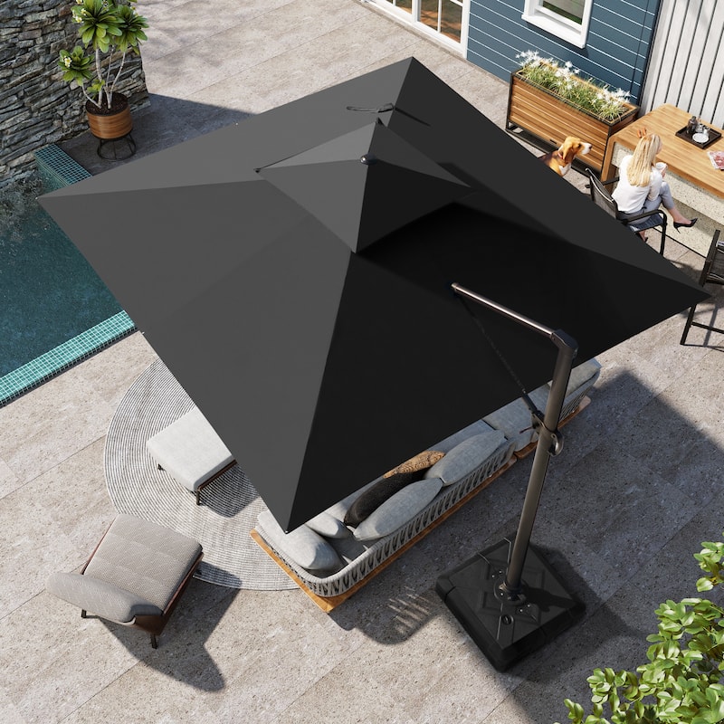 11' Patio Cantilever Offset Umbrella 360 degrees Rotation Square Double Canopy - Black