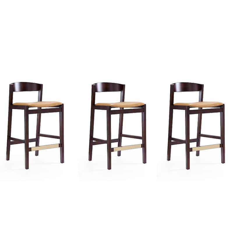 Manhattan Comfort Klismos 36.75 in. Dark Walnut Beech Wood Counter Height Bar Stool (Set of 3)