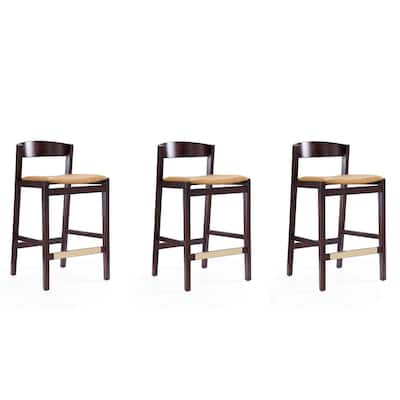 Manhattan Comfort Klismos 36.75 in. Dark Walnut Beech Wood Counter Height Bar Stool (Set of 3)