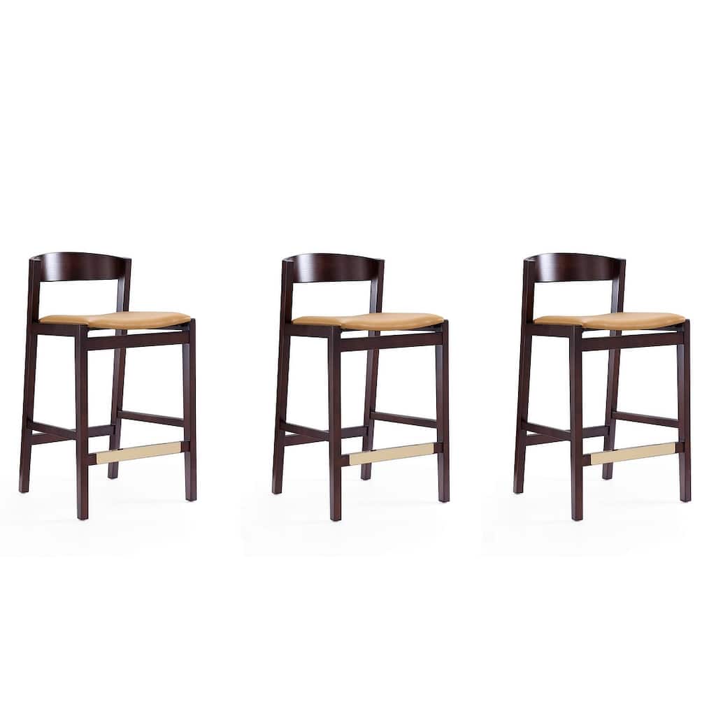 Manhattan Comfort Klismos 36.75 in. Dark Walnut Beech Wood Counter Height Bar Stool (Set of 3)