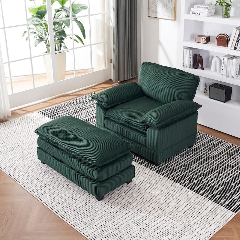 Corduroy Single Sofa With 2 Pillows - Green