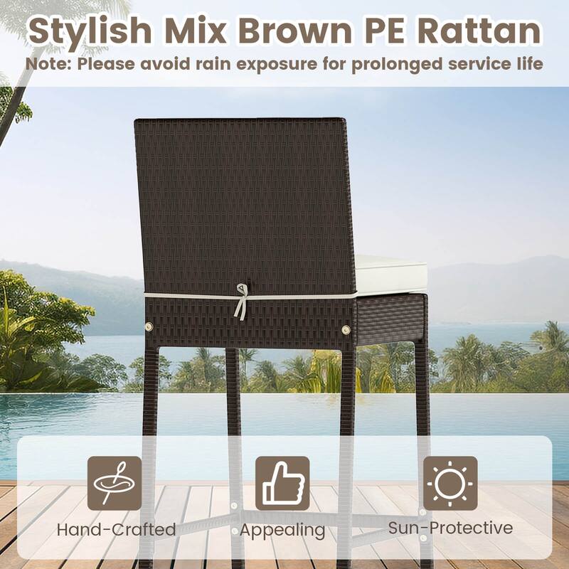 Costway 3 Piece Outdoor Bar Set Patio Rattan Bar Height Table & Chairs - See Details