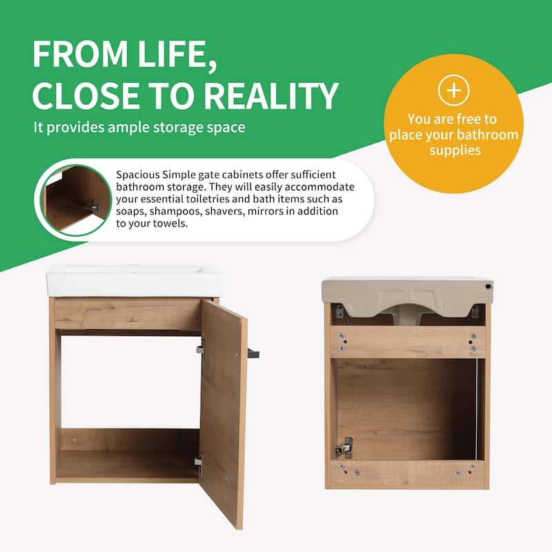 BNK 16/18 Inch Single Sink Bathroom Vanity with Soft Close Door