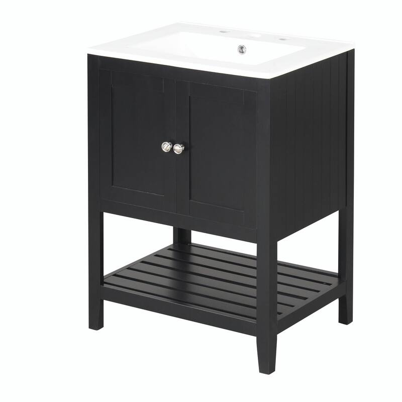 24" Bathroom Vanity with Ceramic Sink and Open Shelf