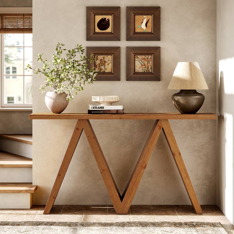 63'' Solid Wood Console Table with M-Shaped Base for Entryway, Hallway, Living Room, or Behind Sofa - Wood