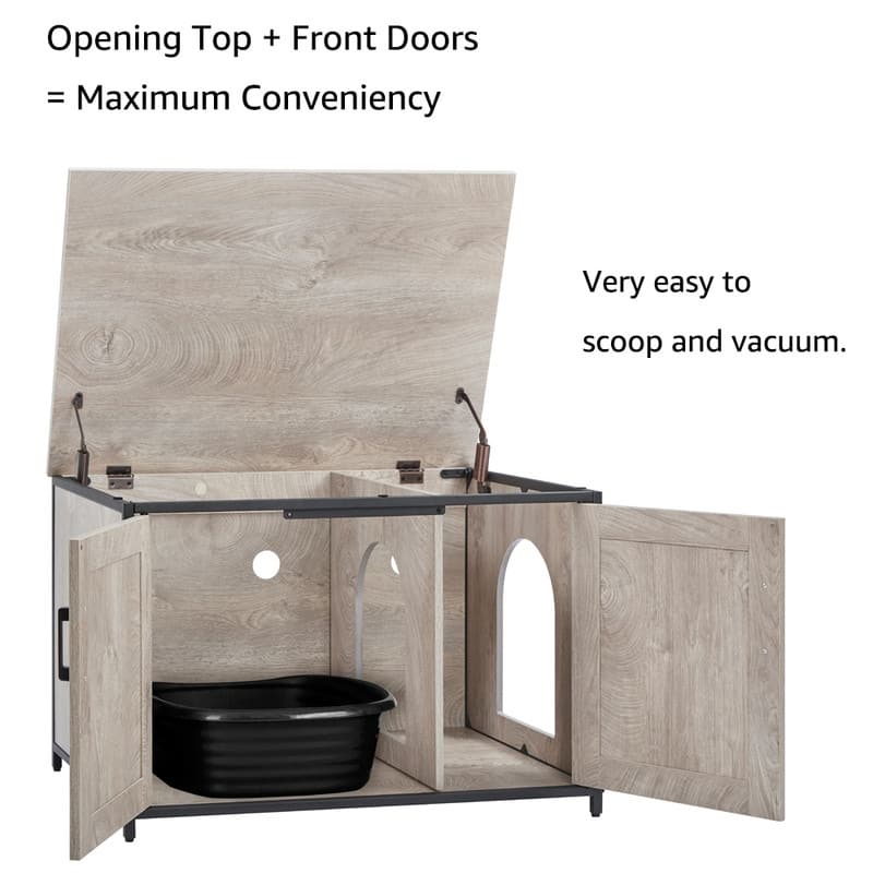 unipaws Cat Litter Box Enclosure with Top Opening, Cat Washroom Bench