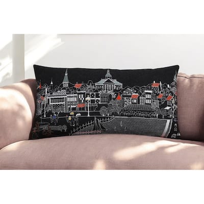 14" X 24" Black and White Hometown Pride Wool Lumbar Throw Pillow