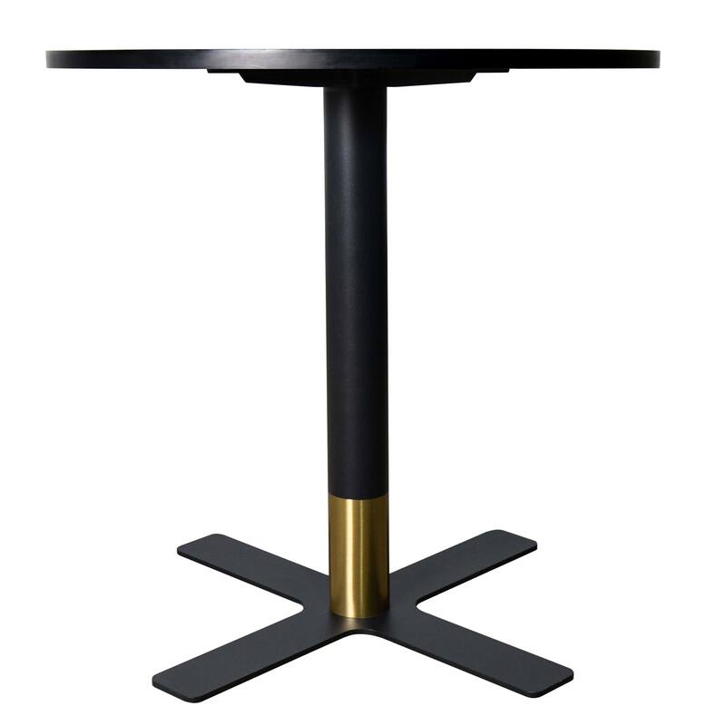 Vail Round Dining Table with 36 in. MDF Tabletop in Black Stainless Steel Cross Legs with Gold Accent Base Kitchen Table