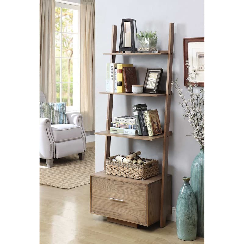 Convenience Concepts American Heritage Ladder Bookshelf with File Drawer - Driftwood