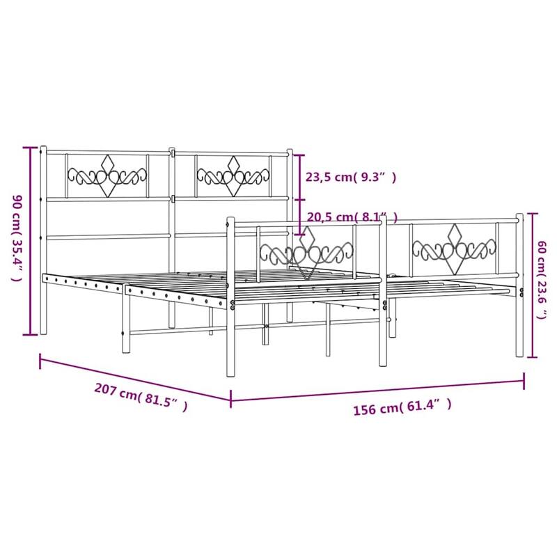 vidaXL 12 Inches White Queen Metal Bed Frame No Mattress - 81.5" x 61.4" x 35.4"