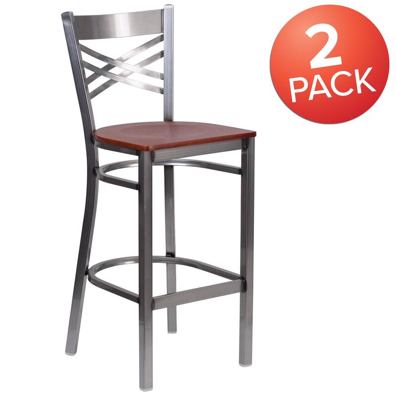 2 Pack Clear Coated ''X'' Back Metal Restaurant Barstool - 17"W x 18"D x 42.25"H