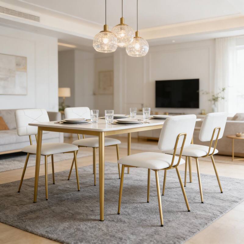 VECELO PU Leather Dining Chairs 2/4-Pack X-Back Side Chairs with Gold/Black Legs for Living room Bedroom Study Kitchen - Set of 4 - White