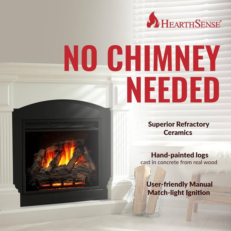 HearthSense Natural Gas Vented Fireplace Logs Set with Match Light, 55000 BTU, Heats up to 2000 Sq. Ft, Mountain Oak, 24 Inches