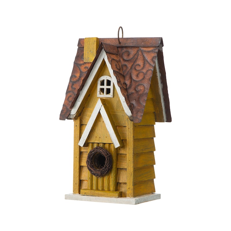 Glitzhome 12"H Retro Distressed Painted Solid Wood Cottage Birdhouse - Yellow