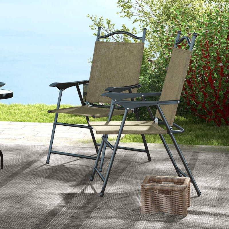 Outdoor Folding Chairs, Camping Chairs with Armrests & Breathable Mesh Fabric Seat, Set of 4
