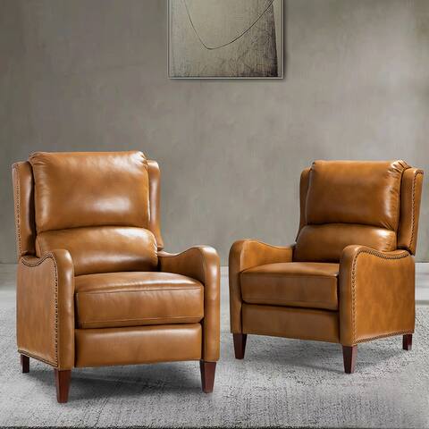Brigida Multifunctional Modern Genuine Leather Nailhead Trim Recliner with Adjustable Footrest Set of 2 by HULALA HOME